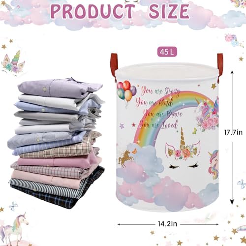 Unicorn Room Decor Kids Laundry Basket, Rainbow Cloud Toy Box - Image 2