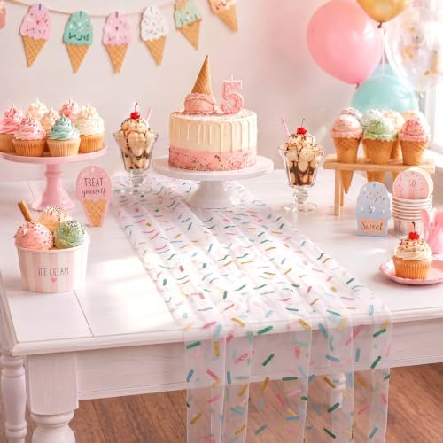 4 Pcs Sprinkles Table Runner 29x70 Inch White Tulle Ice Cream - Image 6
