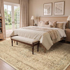 Neutral Tan Rugs for Living Room 8x10, Low Pile Thin Washable Area Rug for - Image 3