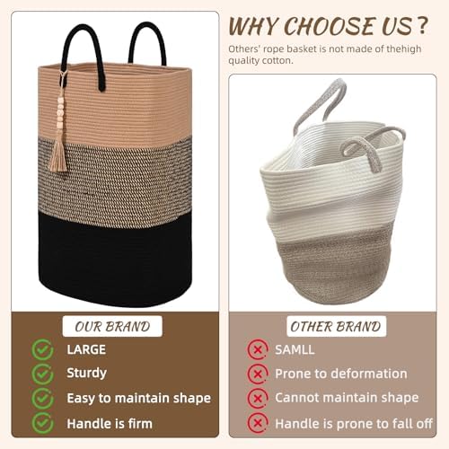 Woven Laundry Basket for Clothes, 50 L Large Rectangle Laundry Hampers - Image 4