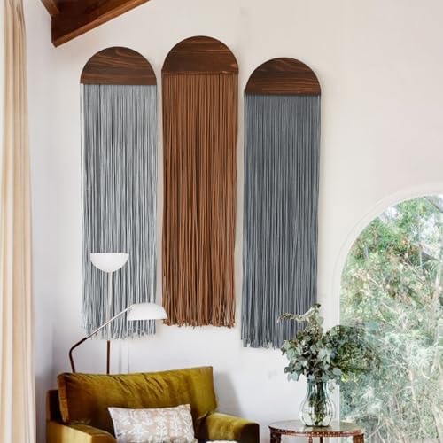 3Pcs Macrame Wall Hanging Handmade Boho Decor Yarn Craftsmanship 10"W*40"L by FLBER
