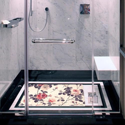 Bathtub Mat Non Slip 26.8x15.1 Inch, Vintage Floral Roses Shower Mat - Image 6