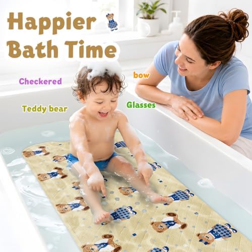 Teddy Island Bath Mat for Tub Non Slip Kids Bathtub Mat 40x16 Baby Bath Mat - Image 4