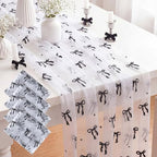 4 Pcs White Tulle Table Runner Black Bow, 29 X 70 Inch Lace by Windkream