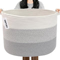 90L Extra Large Blanket Basket, Woven Rope Laundry Basket-Grey by HZFTJOY