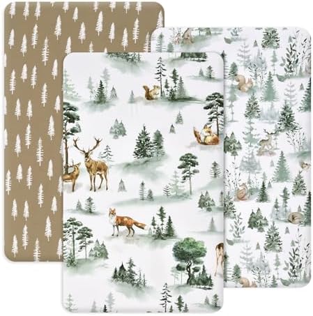 PHF 3 Pack Soft Mini Crib Sheets, Woodland Silky Pack N Play Sheets by PHF