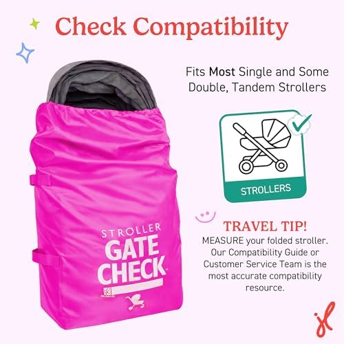 J.L. Childress Gate Check Bag for Single & Double Strollers, Neon Pink - Image 4