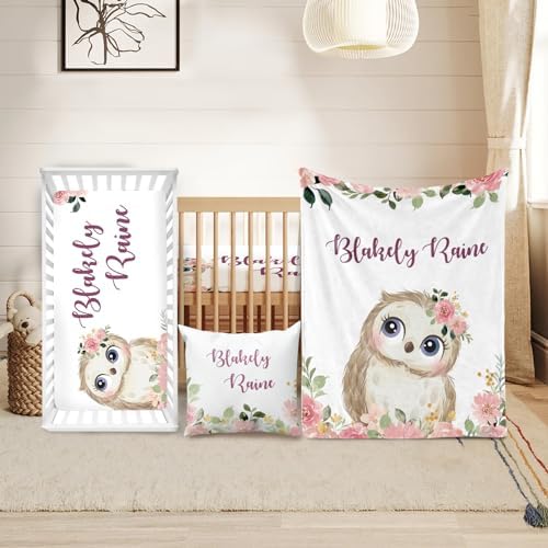 Custom Owl Crib Bedding Set for Girls Gifts Floral Design Color11 by Duckbe