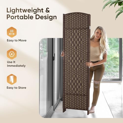 JOSTYLE Rattan Room Divider, 4-Panel Folding Privacy Screen 6ft. Extra Wide - Image 4