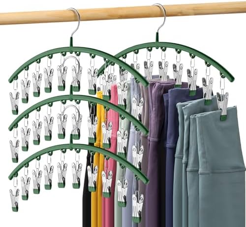 Legging Organizer for Closet, Metal Yoga Pants Hangers 4 Pack w/10 Clips Holds by Volnamal