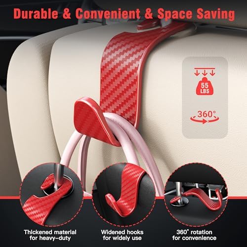 4-Pack Car Headrest Hooks Holds 55lbs Seat Storage Organizer - Image 5