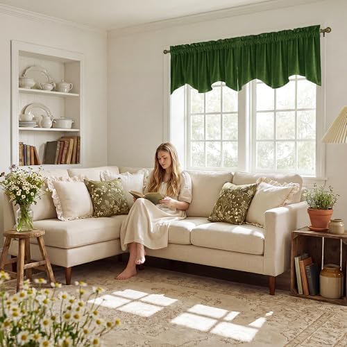 StangH Moss Green Scalloped Velvet Valance 52x18 Inch, 1 Panel - Image 3