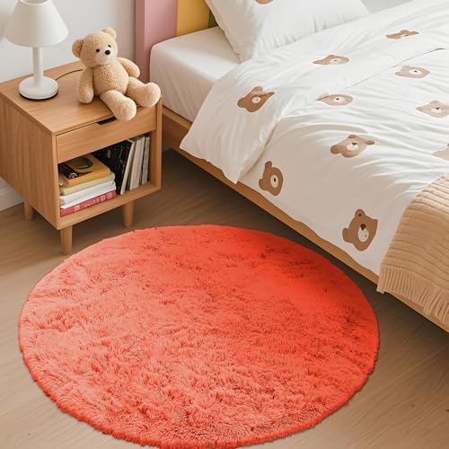 OLANLY Coral Red Round Rugs for Bedroom - Image 3
