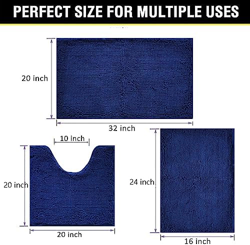 Bathroom Rugs Chenille 3-Piece Extra Soft and Absorbent Shag Bathroom Rugs - Image 2