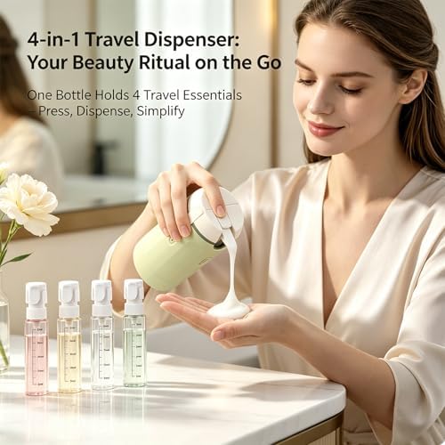 4 in 1 Travel Dispenser Bottle, One-Press No Squeeze Toiletries Set - Image 2