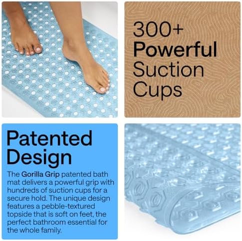 GORILLA GRIP Bath Tub Shower Mat, Bathtub Floor Liner, 35x16 Clear Blue - Image 3