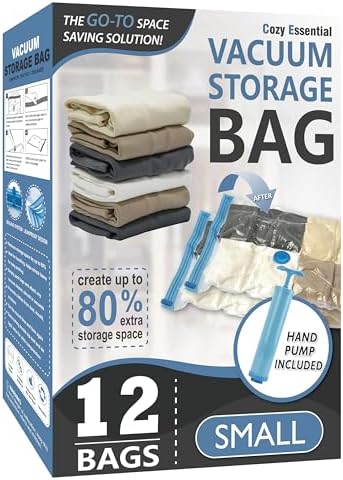 Vacuum Storage Bags with Hand Pump, Vacuum Seal Space Saver Bags, 12 Small by CozyEssential