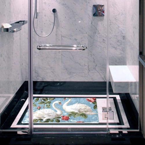 Bathtub Mat Non Slip 26.8x15.1In, Swans Roses Bath Mat - Image 6