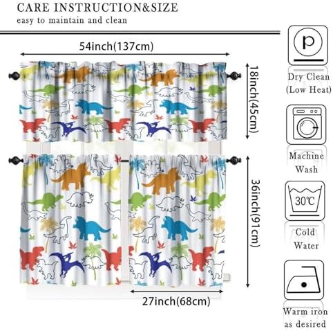 Dinosaur Kids Valance Curtains, Cartoon Colorful Dino Blackout Window Drapes - Image 5