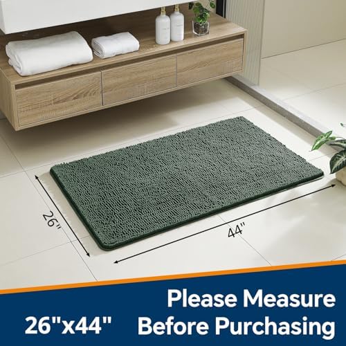 Chenille Bathroom Rug 26"x44" Hunter Green, Non-Slip Plush Bath Mat - Image 2