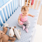 Breling 2 Pcs Muslin Blue and Blue Gingham Crib Sheets - Image 6