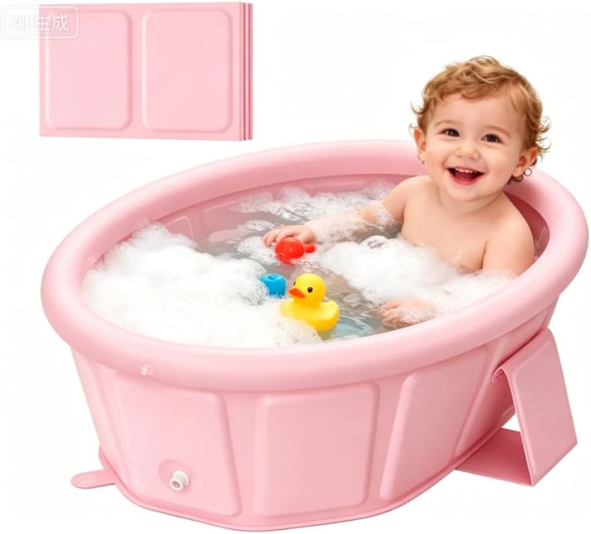 Baby Bathtub for Newborn to Toddlers 1-6 Y, Foldable Infants Babies Bath Tub by PGONEEE