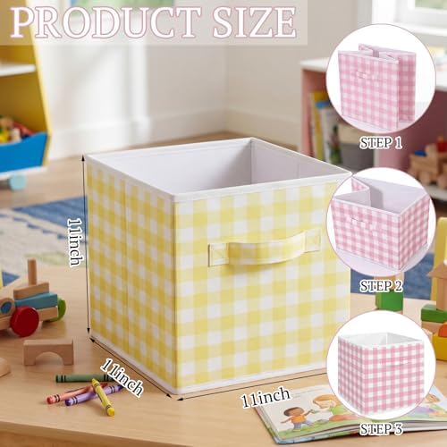 Yalikop 6 Pcs Colorful Gingham Cube Storage Bins, 11 Inch Fabric Checkered - Image 2