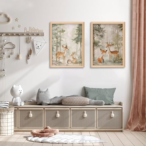 Framed Woodland Wall Art Set of 3, Wild Animals Nursery Wall Decor, Cute Bear - Image 6