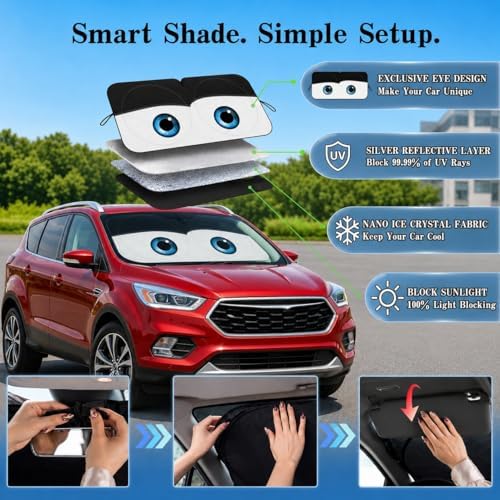 Car Windshield Sun Shade, Universal Fit Full-Size SUV Pickup, Cute Black - Image 4