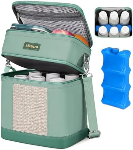 Mancro Double Layer Breast Milk Cooler Bag Fits 6 Bottles Up to 9 Ounces by Mancro
