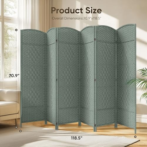 JOSTYLE Rattan Room Divider, 6-Panel Folding Privacy Screen 6ft. Extra Wide - Image 2