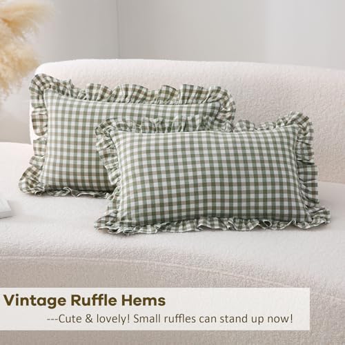 2 Pack Sage Green Gingham Lumbar Throw Pillow Shams 12''x20'' - Image 5