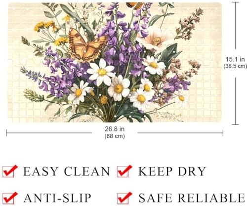 Shower Mat Non Slip 26.8 x 15.1 Inches, Wildflowers Bathtub Mat Shower Stall - Image 4