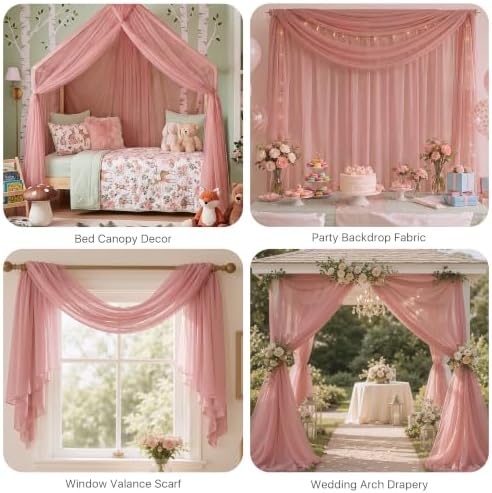 NICETOWN Coral Pink Bed Canopy for Girls Room - Image 2