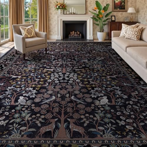Midnight Blue Tree of Life Area Rugs 9x12 Living Room, Washable Non Slip Low by Jainmy