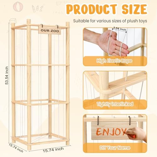 Woodure Stuffed Animal Storage & Organizer, Wooden Cute Zoo Toy Holder - Image 4