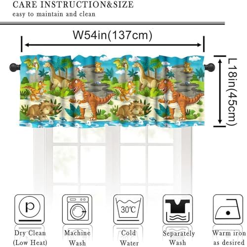 Boys Dinosaur Valance Curtains, Cartoon Dino Window Treatments - Image 3