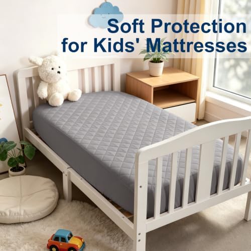 BEDSUM 2-Pack Waterproof Crib Mattress Protector, Smoke Grey - Image 5