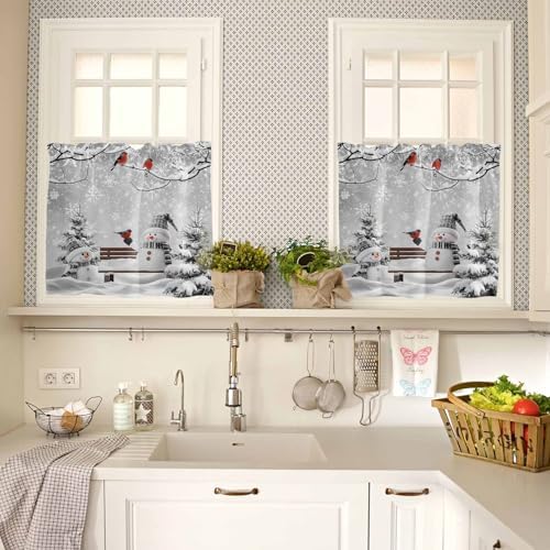 Winter Christmas Kitchen Curtains and Valances Set, Cute Snowman Cardinals - Image 4
