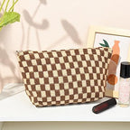 SOIDRAM 2 Pieces Makeup Bag Large Checkered Cosmetic Bag Capacity Canvas Travel - Image 2