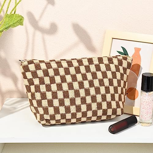 SOIDRAM 2 Pieces Makeup Bag Large Checkered Cosmetic Bag Capacity Canvas Travel - Image 2