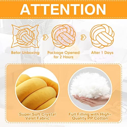 Namalu 7.87 Inches 2 Pcs Knot Pillow Decorative Throw Pillow, Ginger Yellow - Image 4