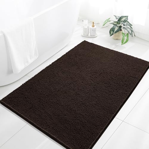 Chenille Bathroom Rug 40"x60" Brown, Large Plush Bath Mat by Kildoss