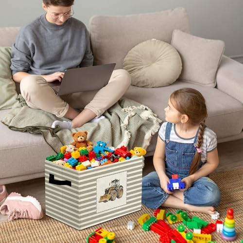Rustic Construction Tractor Storage Bins Boxes Handles - Image 4