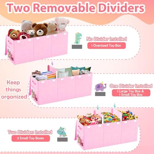 Large Toy Storage Box with Lid & Dividers, Collapsible Kids Toy Chest - Image 3