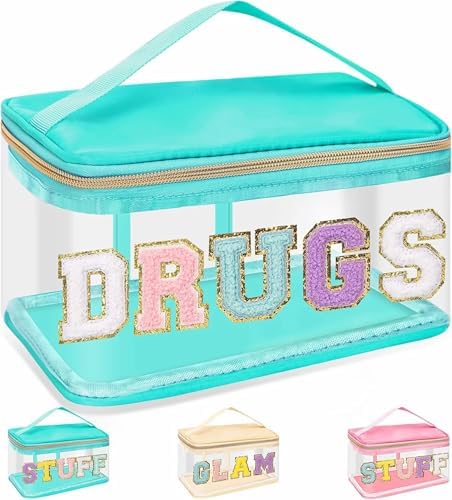 Chenille Letter Clear Makeup Bags Drugs Pouch, Preppy Patch Makeup Bag Zipper by izuzta