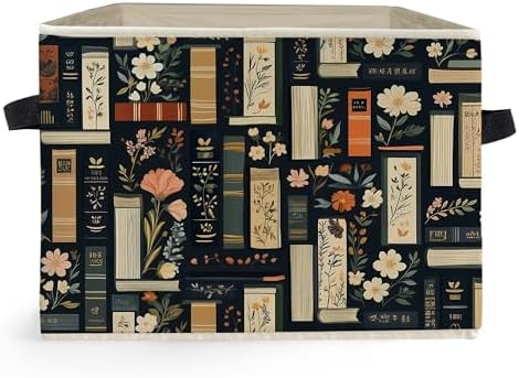 Dark Floral Book Storage Box Bins, Bookish Reading Lover Gifts Collapsible by Unknown