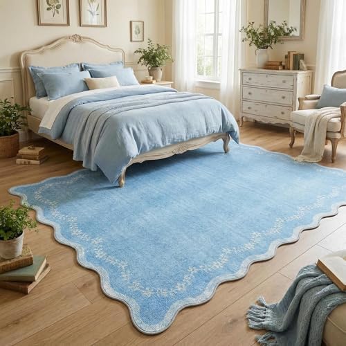 GarveeHome Scalloped Area Rugs 8x10 Large Blue Washable Living Room Rug - Image 2