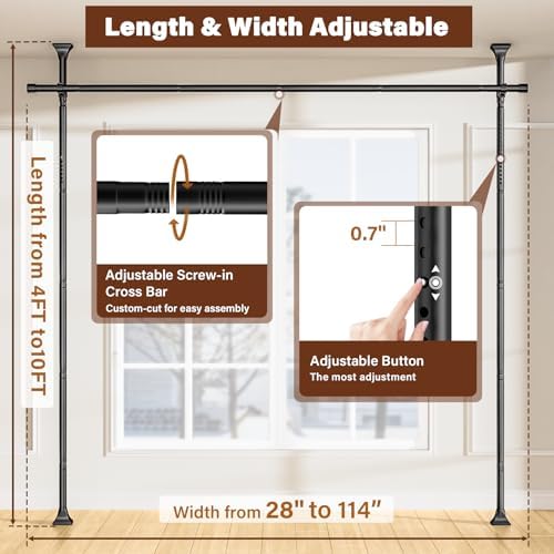 Room Divider Curtain Rod No Drilling, Adjustable 4-10ft 28-114in - Image 2