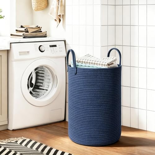 MEGASKET Large Blue Laundry Basket, 80L Tall Blanket Basket Living Room - Image 7